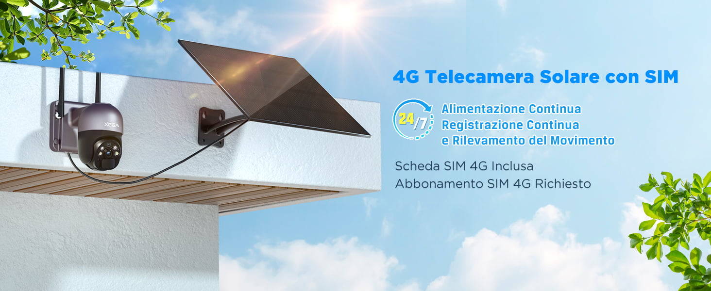 Xega Telecamera con SIM 4G da Esterno【20W Pannello Solare